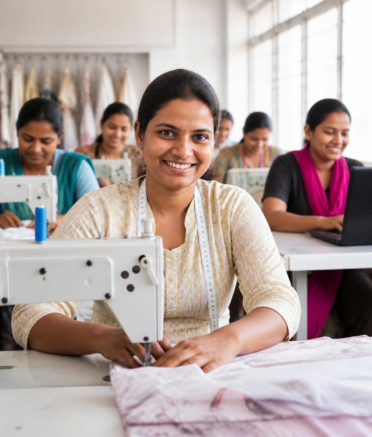 Women artisans and entrepreneurs learning vocational skills together